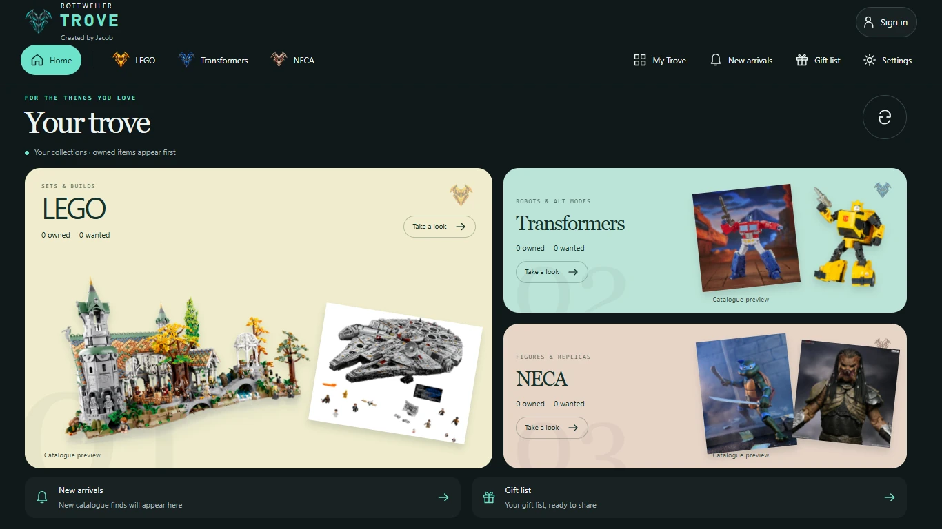 Trove’s real home screen with LEGO, Transformers and NECA